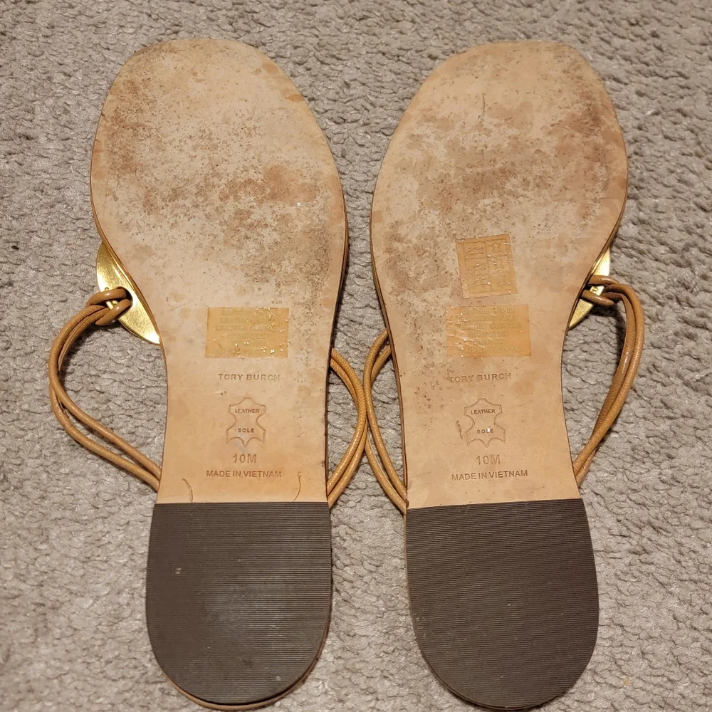 Tory Burch Patos Thong Sandal Caramel Corn Gold Size 10